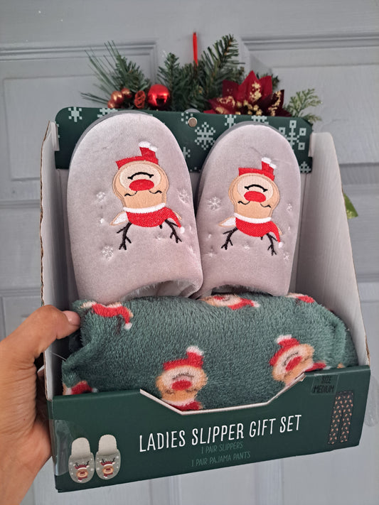 Set de pantalón de pijama más pantuflas navideñas